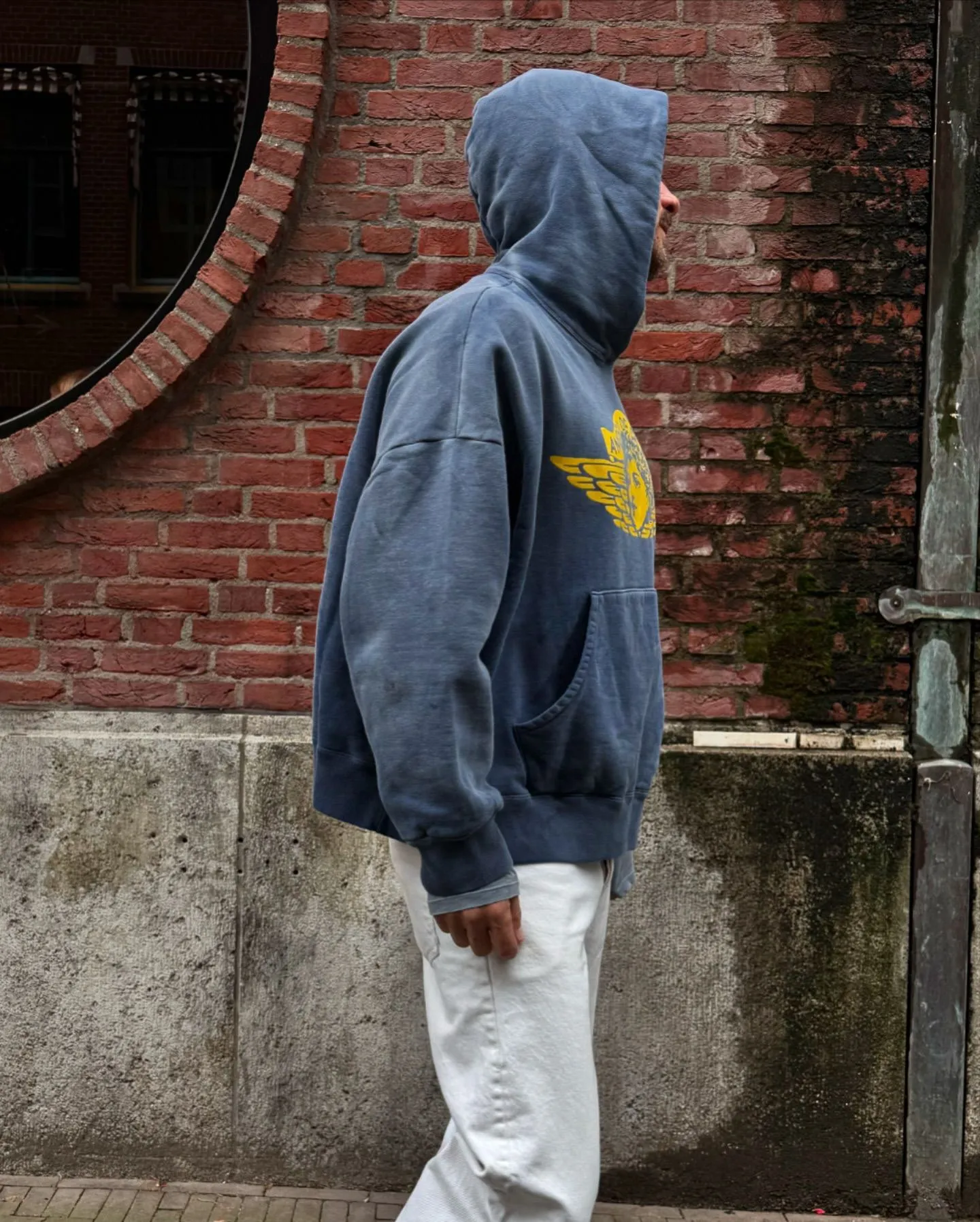 SAINT M×××××× ANGEL HOODIE/NAVY Angel Reborn Blue Hoodie Washed Blue S-XL Assute Garment Dyeing Full Clothes Water Fading Mud Dyeing Dirty Distress New Vintage Ceiling God Tailoring Original Super Loose Fit Customized Original Accessories God-level Print Restoration